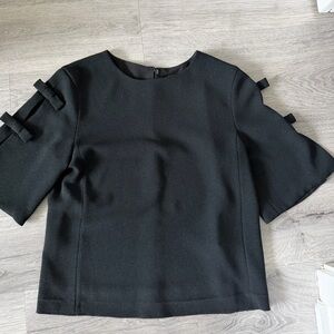 Club Monaco Bow Detailed Short Sleeve Boxy Cropped Top Black Women's XS